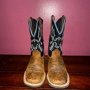 Ariat Brown and Black Western Boots with Blue Trim